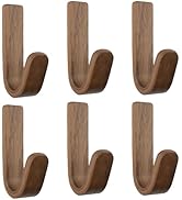 MOROBOR 6 Pcs Walnut Self Adhesive Wall Hooks, J-Type Adhesive Hook Natural Wooden Key Holders Wa...