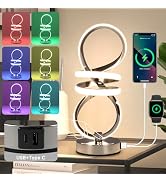 RGB Spiral Table Lamp, Modern LED Table Lamp, Chrome Cool Bedside Lamps, 7 Colors & 10 Light Mode...