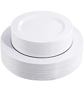 FLOWERCAT 60PCS White Plastic Plates - Heavy Duty White Disposable Plates for Party/Wedding - Inc...
