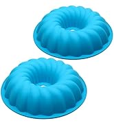 Alimat PluS 2PCS Blue Silicone Cake Pans, Non-Stick Cake Molds for Baking, Fluted Tube Cake Bakin...