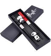 Reusable Chopsticsk with Panda Holders - Black and Red Japanese Chopsticks Set for Couples - Mode...