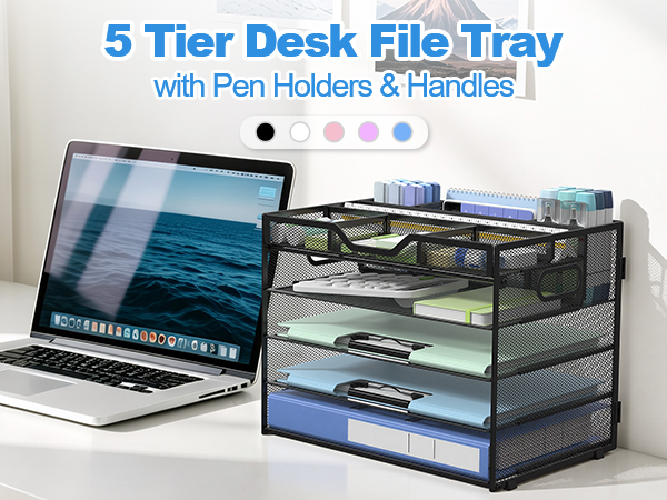 5 Tier Desktop File Organizer with Pen Holders