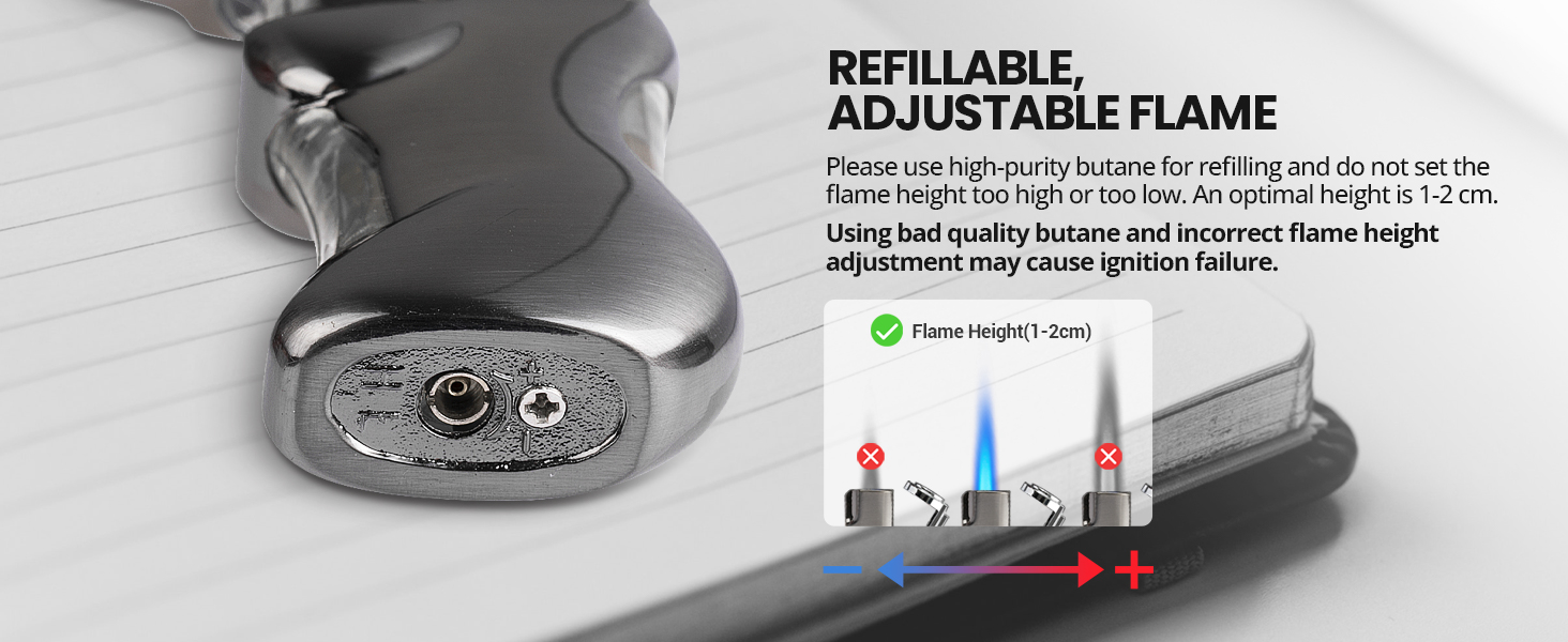 YUSUD Refillable Torch Lighter with Visible Fuel Window - Cool Blue LED Light Design