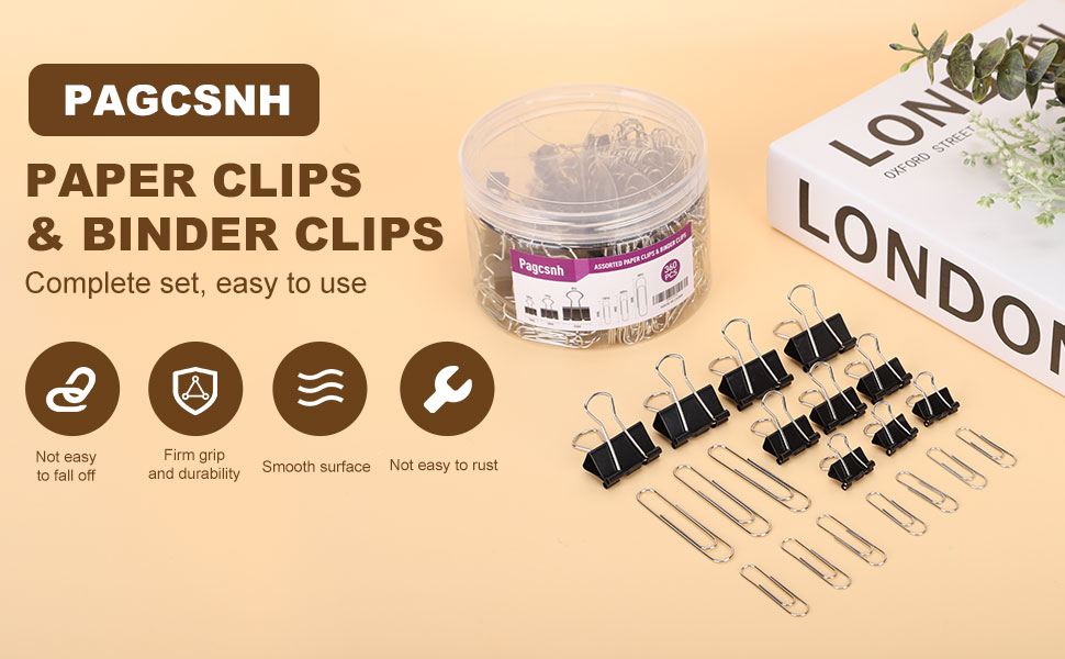 6 Assorted Size binder clips and paper clips set