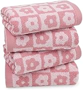 Jacquotha Cotton Hand Towels Pink Checkered Floral - Quick Drying Hand Towel Set of 4, Gift for W...