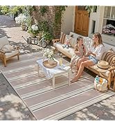 PureCozy Outdoor Waterproof 8x10 Rug for Patio Reversible Plastic Straw Beige/Cream Striped Campi...