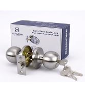 BAMoONE Keyed Entry Door Knob with Lock and Key, Round Exterior Front Door Knob, Single Cylinder ...