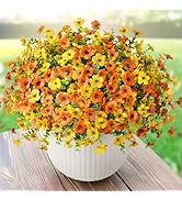 Artificial Faux Plants Flowers Outdoor Fall Decoration, 12 Bundles Fake Silk Colorful Daisy Flowe...