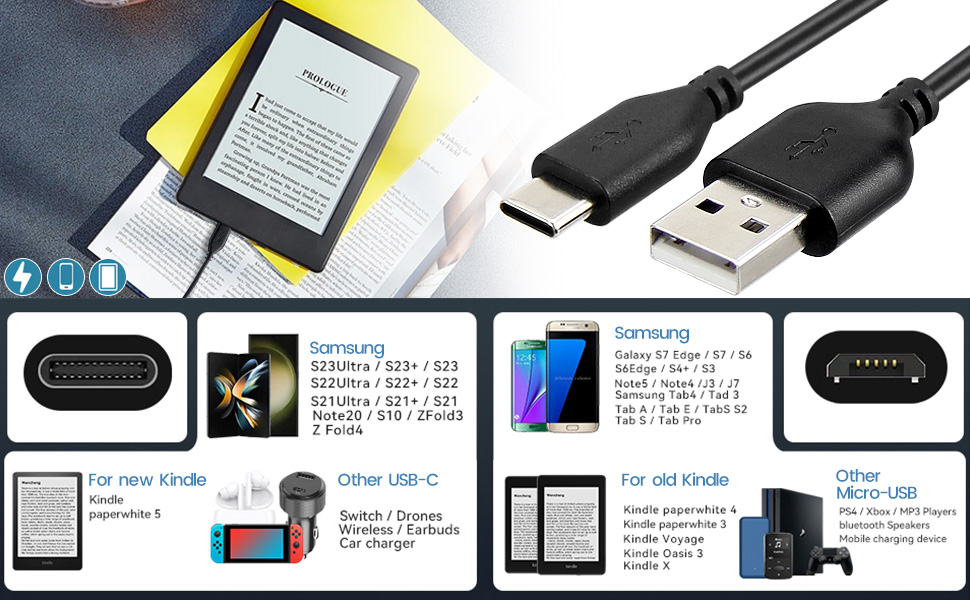 2 different plugs charging cable for kindle