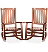 Besunbar Wood Outdoor Rocking Chair Set of 2, Oversized Patio Rocking Chair w/400lbs Support & Hi...
