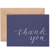 American Greetings Thank You Cards, Navy Blue with Brown Kraft-Style Envelopes (50-Count)