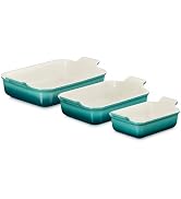 Le Creuset Stoneware Heritage 3-Piece Rectangular Baking Dish Set, Riviera