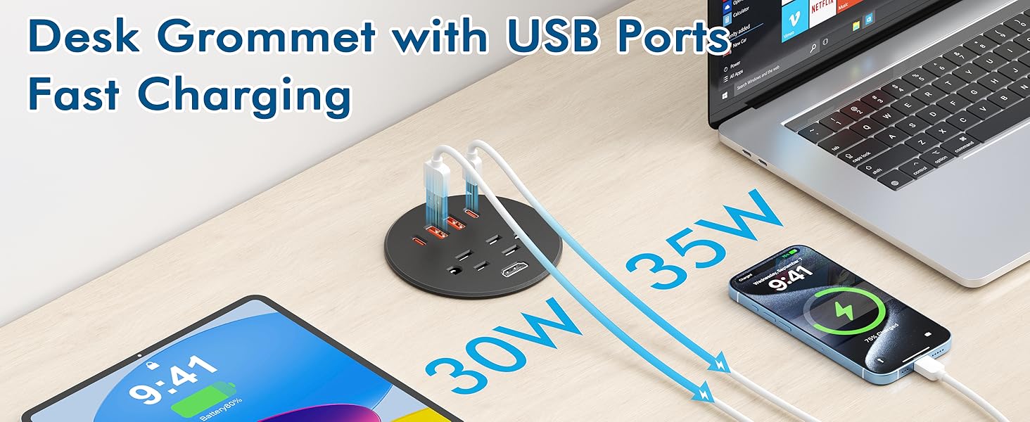 desktop power grommet usb c 35W