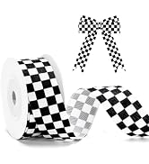 KINGLAKE Black and White Checkered Ribbon - Racing Car Theme Black Grosgrain Buffalo Plaid Ribbon...