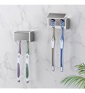 Toothbrush Holders Wall Mounted with Cover, Electric Tooth Brushing Holder for Bathroom, 2 Slots ...