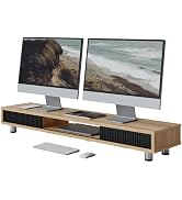 Fenge Dual Monitor Stand with Storage, Desk Shelf with Glass Sliding Door | Ergonomic Height Adju...