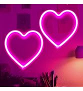 2-Pack Pink Heart Neon Sign, Neon Heart Lights Battery Operated or USB Powered For Valentines Day...