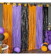 LOLStar 3 Pack Orange Purple Black Photo Booth Props,3.3 X 6.6 ft Halloween Foil Fringe Curtains,...