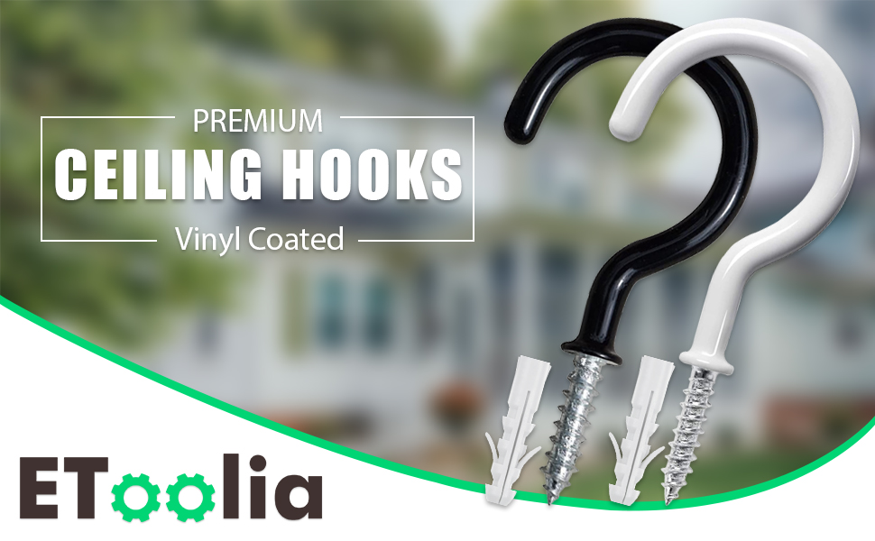 Ceiling Hooks, Kitchen Hooks, Plant Hooks, Vinyl Coated Screw-in Wall Hooks, Cup Hooks, porch hooks
