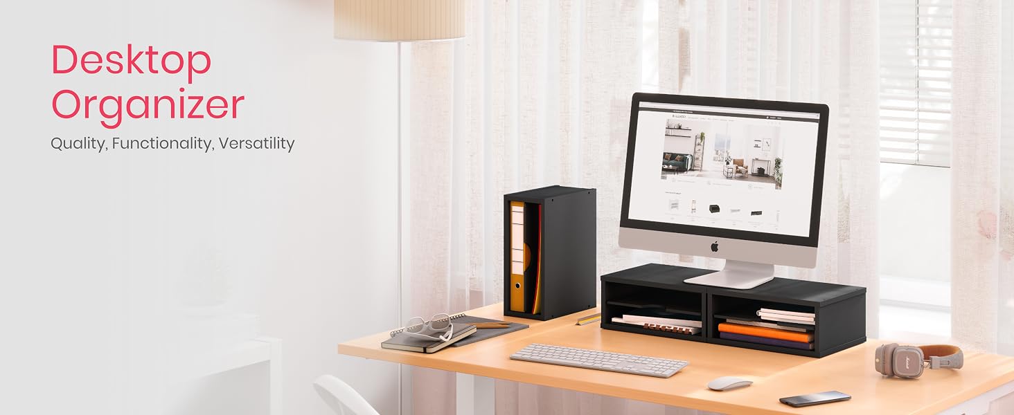 Ballucci 2-Tier Desk Paper Organizer and Monitor Riser Black
