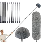 20 Ft+ High Reach Cobweb Dusting Kit with 3-14 Ft Extension Pole/Spider Web Brush & Ceiling Duste...