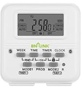 BN-LINK Indoor Digital Light Timer, 7 Day Programmable Plug with 2 Independent 3-Prong Outlets, f...