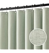 MIULEE Stall Linen Shower Curtain with 12 Metal Hooks Small Heavy Duty Washable Fabric Shower Cur...