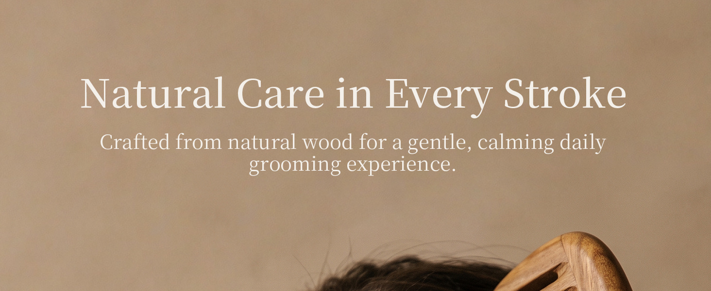 Natural wooden wide-tooth comb for gentle daily hair care.