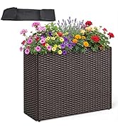 Giantex Wicker Raised Garden Bed, 32”x11”x24”, Rectangular Garden Planter Box w/PE Rattan, Liner ...