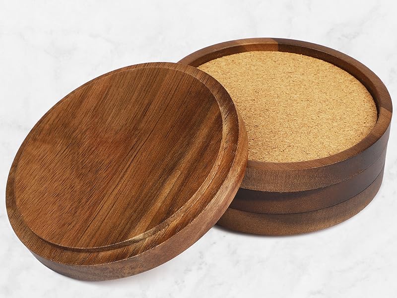 ZOVANO Acacia Wood Cork Coaster Set of 4 Pcs