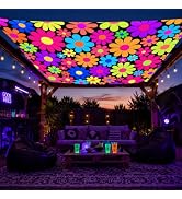 Simpkeely Blacklight Shade Sail Waterproof, Retro Bloom Outdoor Sun Shade | 6' x 6', Fluorescent ...