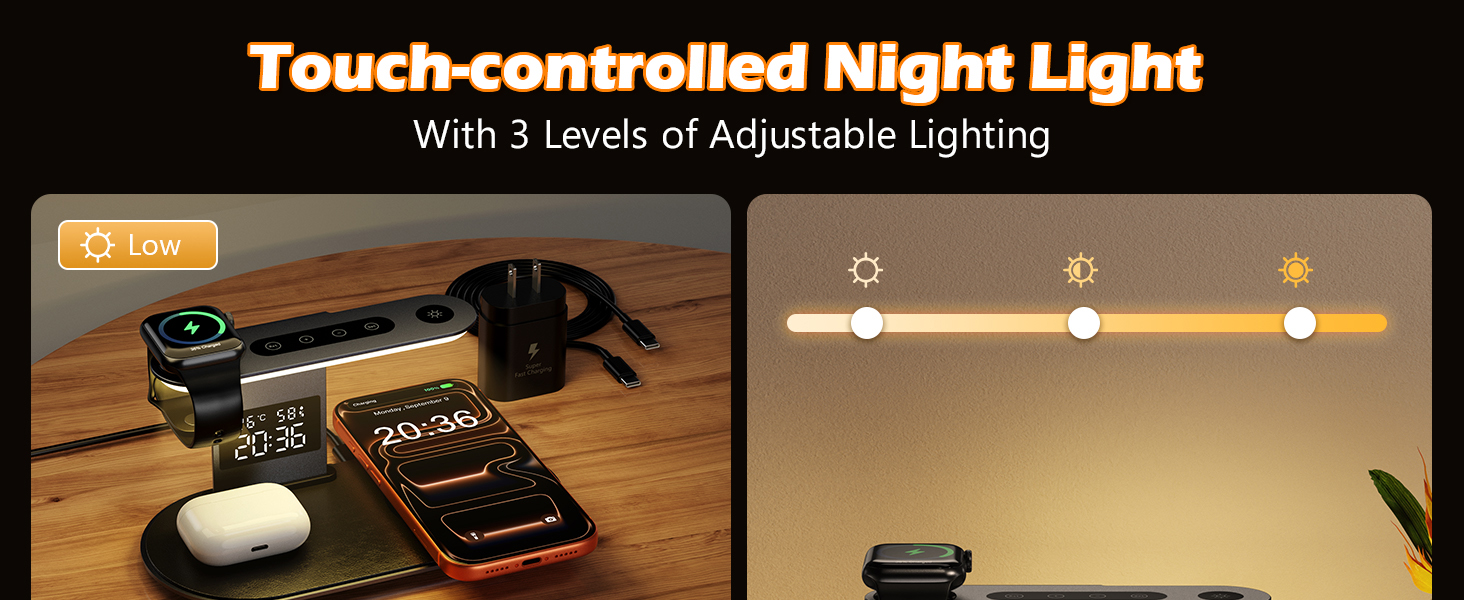 Wireless Charger, 4 in 1 Wireless Charging Station for iPhone with Clock