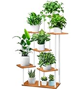 YOCOMEY 7 Tier Wood Tall Plant Stand Metal Rack Indoor, Multiple Flower Pot Holder Shelves Corner...