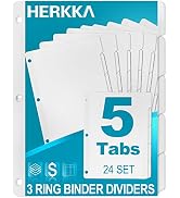 5-Tab Binder Dividers, HERKKA 3 Ring Binder Dividers with Reinforced Edge, 3 Hole Punch Section I...