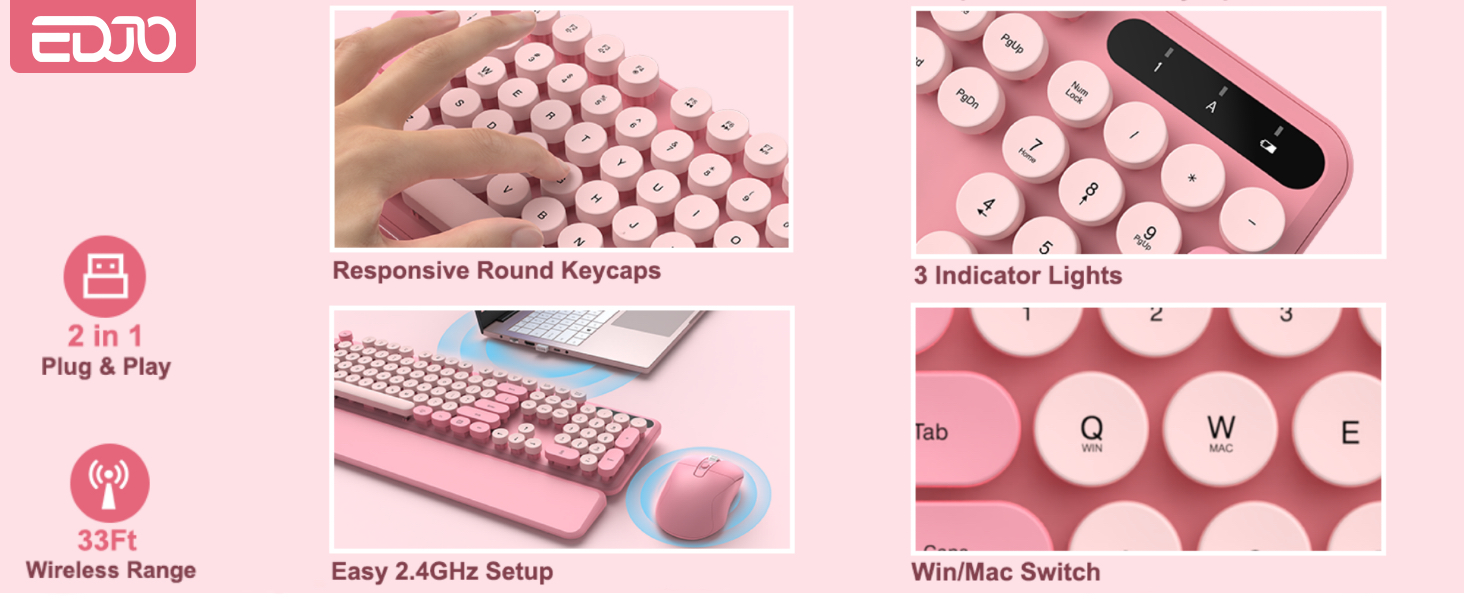 Pink Wireless Keyboard and Mouse