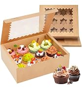 RYDDOY 4 Pack Kraft Cupcake Boxes, Hold 12 Standard Cupcakes, Brown Cupcake Containers, Cupcake H...