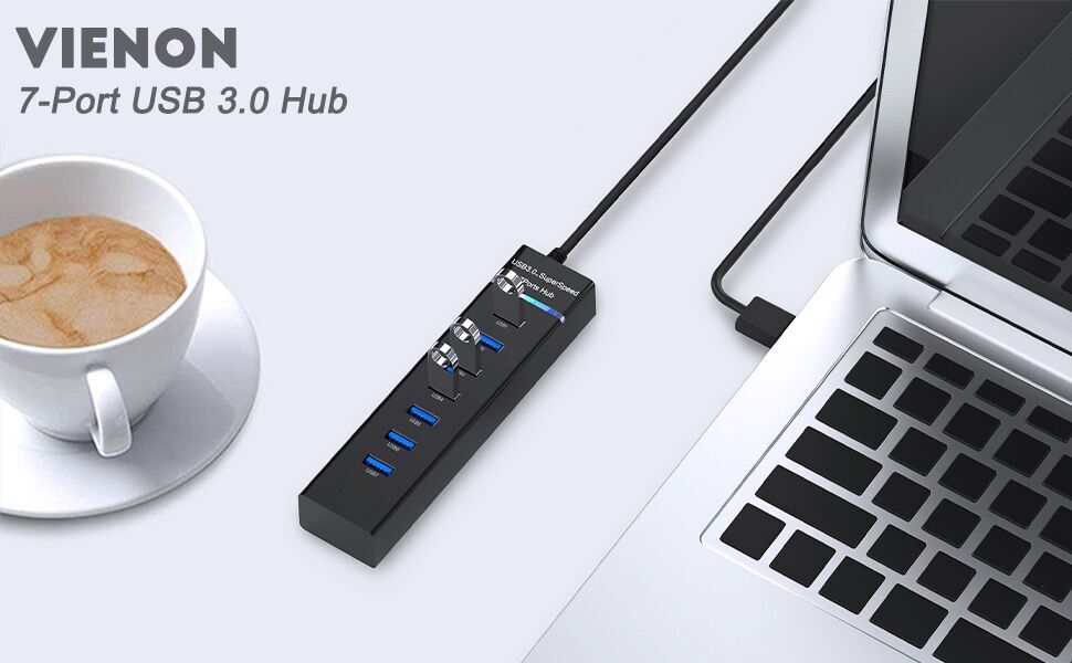 USB Hub 3.0, 7-Port USB Data Hub Splitter