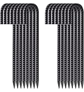 FEED GARDEN 12 Inch 16 Pack Rebar Stakes Heavy Duty J Hook, Galvanized Ground Stakes Tent Stakes ...