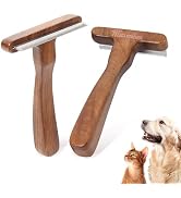MaximiLian Medium T-Shaped Deshedding Dog Brush with Solid Wood Handle | Stainless Steel Blades,U...
