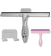 LTLUTU 2-Pack Shower Squeegee for Glass Doors, 10 inch Silver Stainless Steel & 5 inch Pink Mini ...