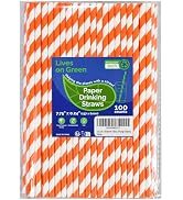 Lives on Green Orange White Striped Paper Drinking Straws