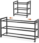 BrFoYu Expandable Shoe Rack for Closet Adjustable Metal Shoe Rack for Entryway 18.5"-33" Free Sta...