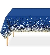 QIKSION 3 Pack Navy Blue and Gold Dot Tablecloth for Parties, Disposable Blue Table Cloths for Bi...