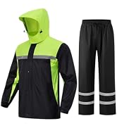 ProHydra Mens Rain Suits with Air Vents Reflective Waterproof Rain Gear Breathable Jacket Pants f...