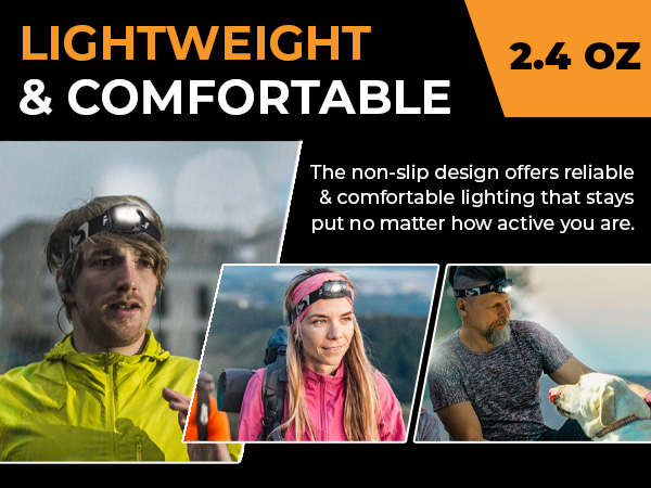 Lightweight & Comfortable. The non-slip design offers reliable & comfortable lighting that stays put