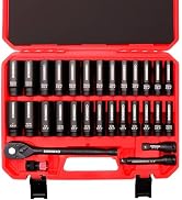 SONIGEKO 30-Piece 1/2" Drive Deep Impact Socket Set | SAE(3/8"–1")& Metric (10mm–24mm), Includes ...