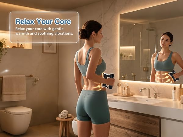 Cellulite massage tool glides around waist and core with gentle heated vibration.