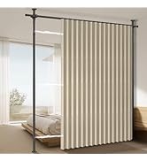 AJAZZ 100% Blackout Room Divider Curtains Sets Beige W100 x L84 in,1 Panel Curtain Rods No Drilli...