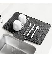 Dish Drying Mat, Silicone Dish Drying Mat for Kitchen Counter, Drainer Pad with Built-in Drain, N...