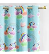 XiDi Light Blue Kids Curtains for Bedroom 2 Panels Set 84 Inches Long Rainbow Blackout Curtains f...